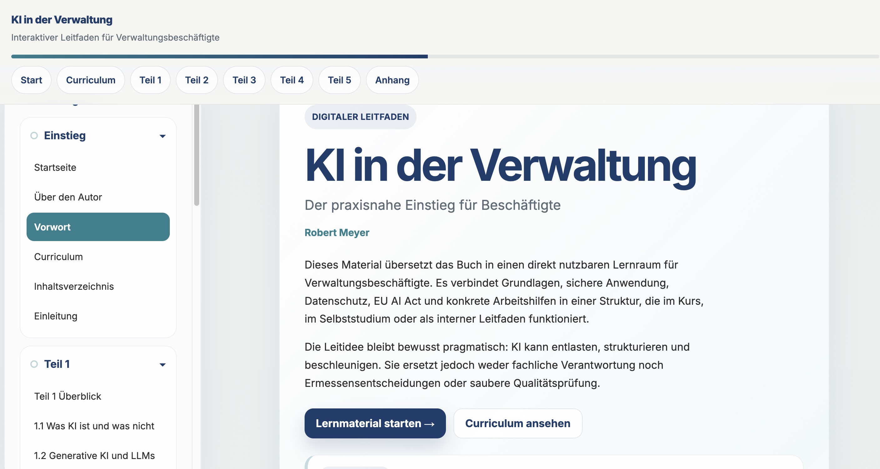 Screenshot 1 des Interaktiven Leitfadens KI in der Verwaltung